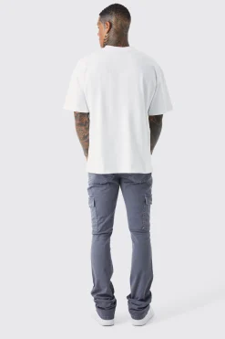 Skinny Stacked Flare Overdye Cargo Trouser | BoohooMAN UK