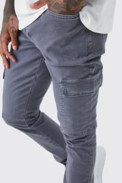 Skinny Stacked Flare Overdye Cargo Trouser | BoohooMAN UK
