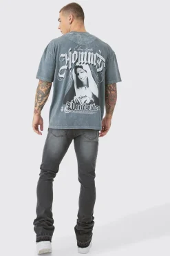 Skinny Stacked Flared Jeans With Knee Rip | BoohooMAN UK