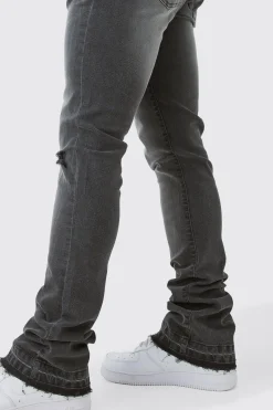 Skinny Stacked Flared Jeans With Knee Rip | BoohooMAN UK