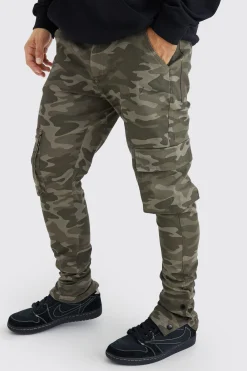 Skinny Stacked Popper Hem Camo Cargo Trouser | BoohooMAN UK