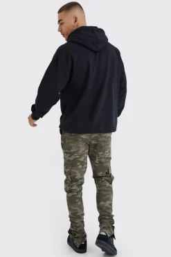Skinny Stacked Popper Hem Camo Cargo Trouser | BoohooMAN UK