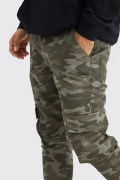 Skinny Stacked Popper Hem Camo Cargo Trouser | BoohooMAN UK