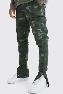 Skinny Stacked Popper Hem Camo Cargo Trouser | BoohooMAN UK