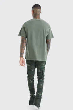 Skinny Stacked Popper Hem Camo Cargo Trouser | BoohooMAN UK