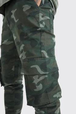 Skinny Stacked Popper Hem Camo Cargo Trouser | BoohooMAN UK