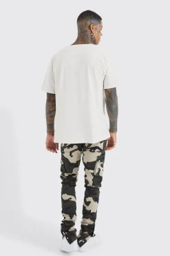 Skinny Stacked Popper Hem Camo Cargo Trouser | BoohooMAN UK
