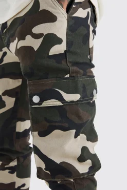 Skinny Stacked Popper Hem Camo Cargo Trouser | BoohooMAN UK