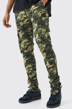 Skinny Stacked Popper Hem Camo Cargo Trouser | BoohooMAN UK