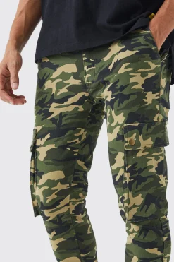 Skinny Stacked Popper Hem Camo Cargo Trouser | BoohooMAN UK