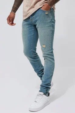 Skinny Stacked Stretch Distressed Jeans | BoohooMAN UK