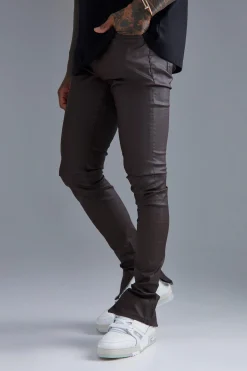 Skinny Stacked Zip Hem Coated Jeans | BoohooMAN UK