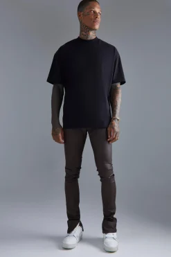 Skinny Stacked Zip Hem Coated Jeans | BoohooMAN UK