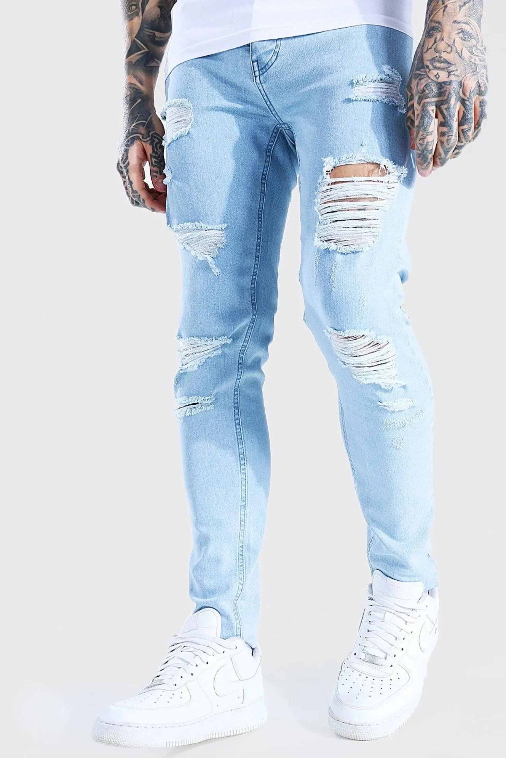 Skinny Stretch All Over Rip Jean | BoohooMAN UK