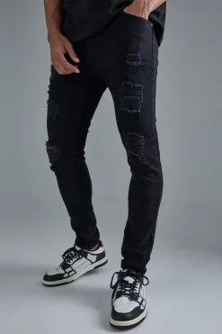 Skinny Stretch All Over Rip Jeans | BoohooMAN UK