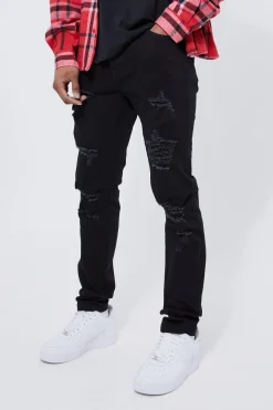 Skinny Stretch All Over Rip Jeans | BoohooMAN UK