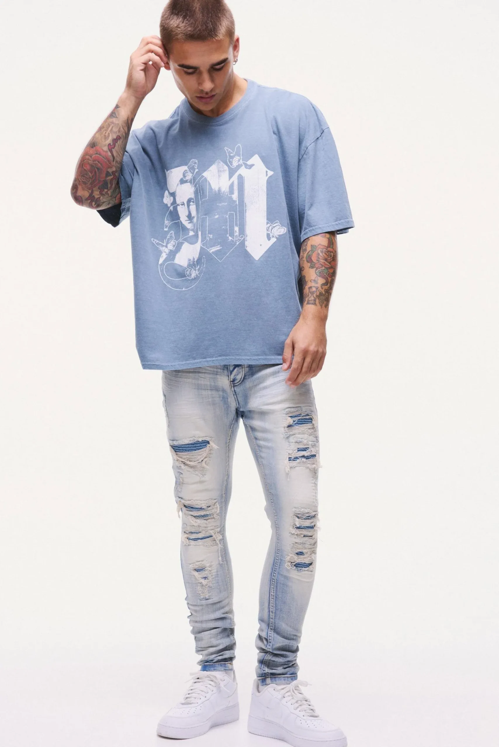 Skinny Stretch Black PU Biker Rip & Repair Jeans | BoohooMAN UK