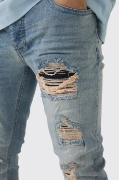 Skinny Stretch Black PU Biker Rip & Repair Jeans | BoohooMAN UK