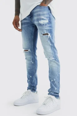 Skinny Stretch Bleached Ripped Knee Jeans | BoohooMAN UK