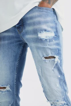 Skinny Stretch Bleached Ripped Knee Jeans | BoohooMAN UK