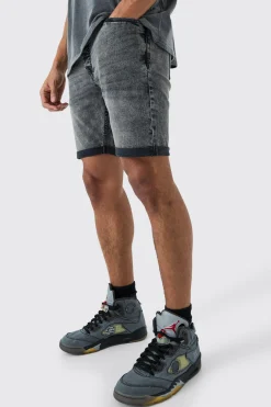 Skinny Stretch Denim Shorts In Charcoal | BoohooMAN UK