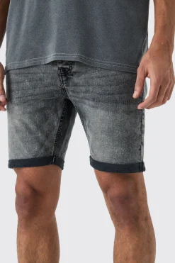 Skinny Stretch Denim Shorts In Charcoal | BoohooMAN UK