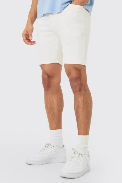 Skinny Stretch Denim Shorts In White | BoohooMAN UK