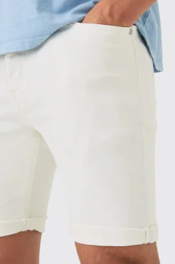 Skinny Stretch Denim Shorts In White | BoohooMAN UK