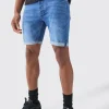 Skinny Stretch Denim Shorts In Mid Blue | BoohooMAN UK