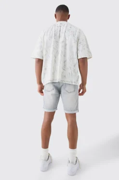 Skinny Stretch Denim Shorts In Light Grey | BoohooMAN UK