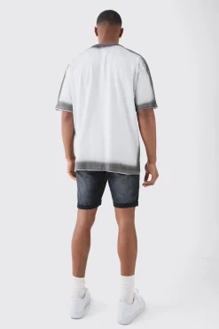 Skinny Stretch Distressed Denim Shorts In Washed Black | BoohooMAN UK
