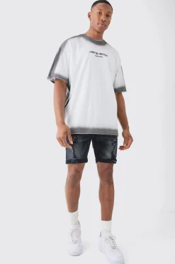 Skinny Stretch Distressed Denim Shorts In Washed Black | BoohooMAN UK