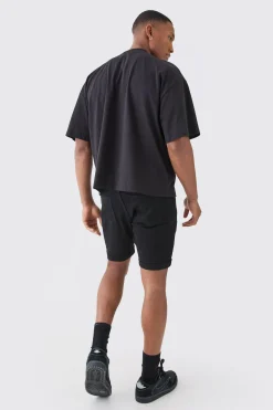 Skinny Stretch Distressed Denim Shorts In Black | BoohooMAN UK