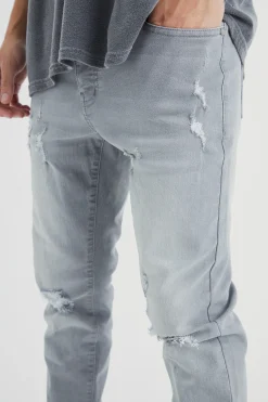 Skinny Stretch Extreme Knee Rip Jeans | BoohooMAN UK
