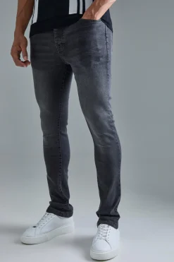 Skinny Stretch Flare Jeans In Charcoal | BoohooMAN UK