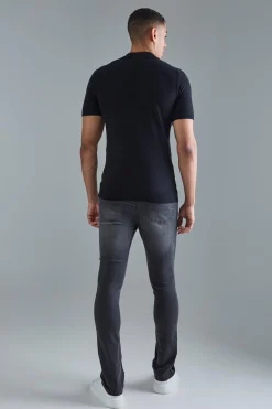 Skinny Stretch Flare Jeans In Charcoal | BoohooMAN UK