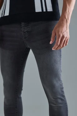 Skinny Stretch Flare Jeans In Charcoal | BoohooMAN UK
