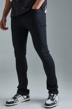 Skinny Stretch Flare Jeans In True Black | BoohooMAN UK