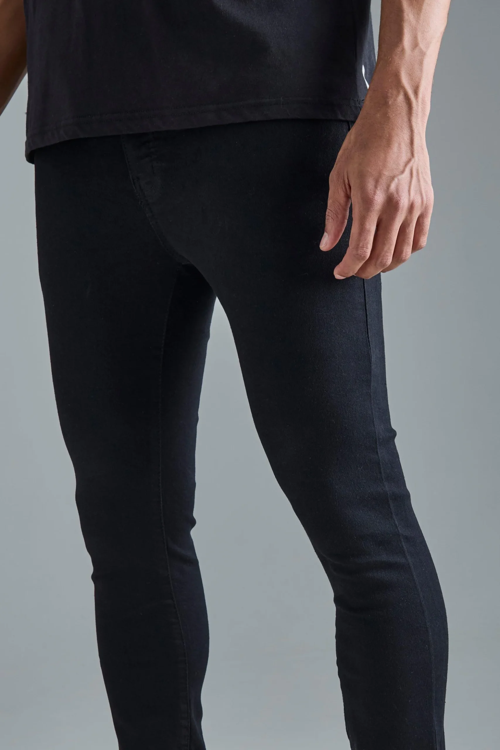 Skinny Stretch Flare Jeans In True Black | BoohooMAN UK