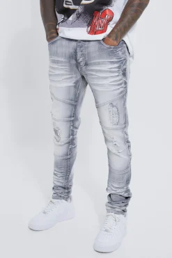 Skinny Stretch Heavy Bleached Ripped Jean | BoohooMAN UK
