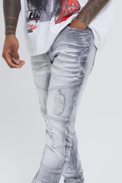 Skinny Stretch Heavy Bleached Ripped Jean | BoohooMAN UK