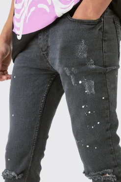 Skinny Stretch Paint Splatter Ripped Jeans | BoohooMAN UK