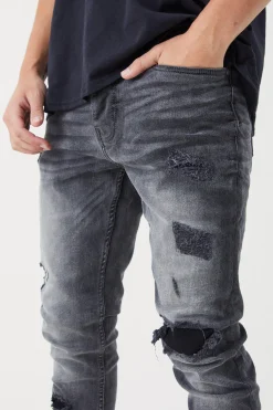 Skinny Stretch Rip & Repair Self Fabric Jeans | BoohooMAN UK