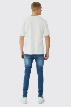 Skinny Stretch Rip & Repair Paint Splatter Jeans | BoohooMAN UK