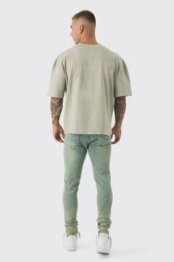 Skinny Stretch Rip & Repair Dirty Wash Jeans | BoohooMAN UK