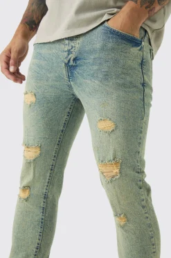 Skinny Stretch Rip & Repair Dirty Wash Jeans | BoohooMAN UK
