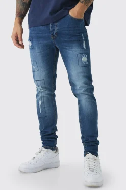 Skinny Stretch Rip & Repair Patchwork Jeans | BoohooMAN UK