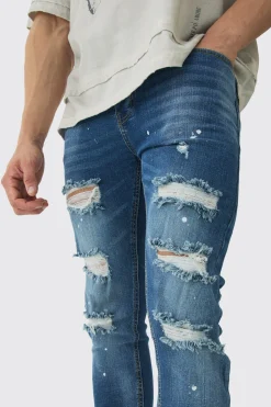Skinny Stretch Rip & Repair Paint Splatter Jeans | BoohooMAN UK
