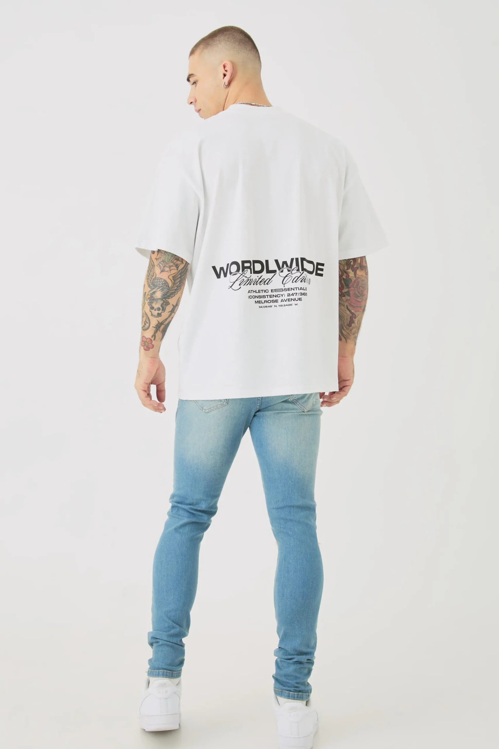 Skinny Stretch Ripped Bandana Jeans In Light Blue | BoohooMAN UK