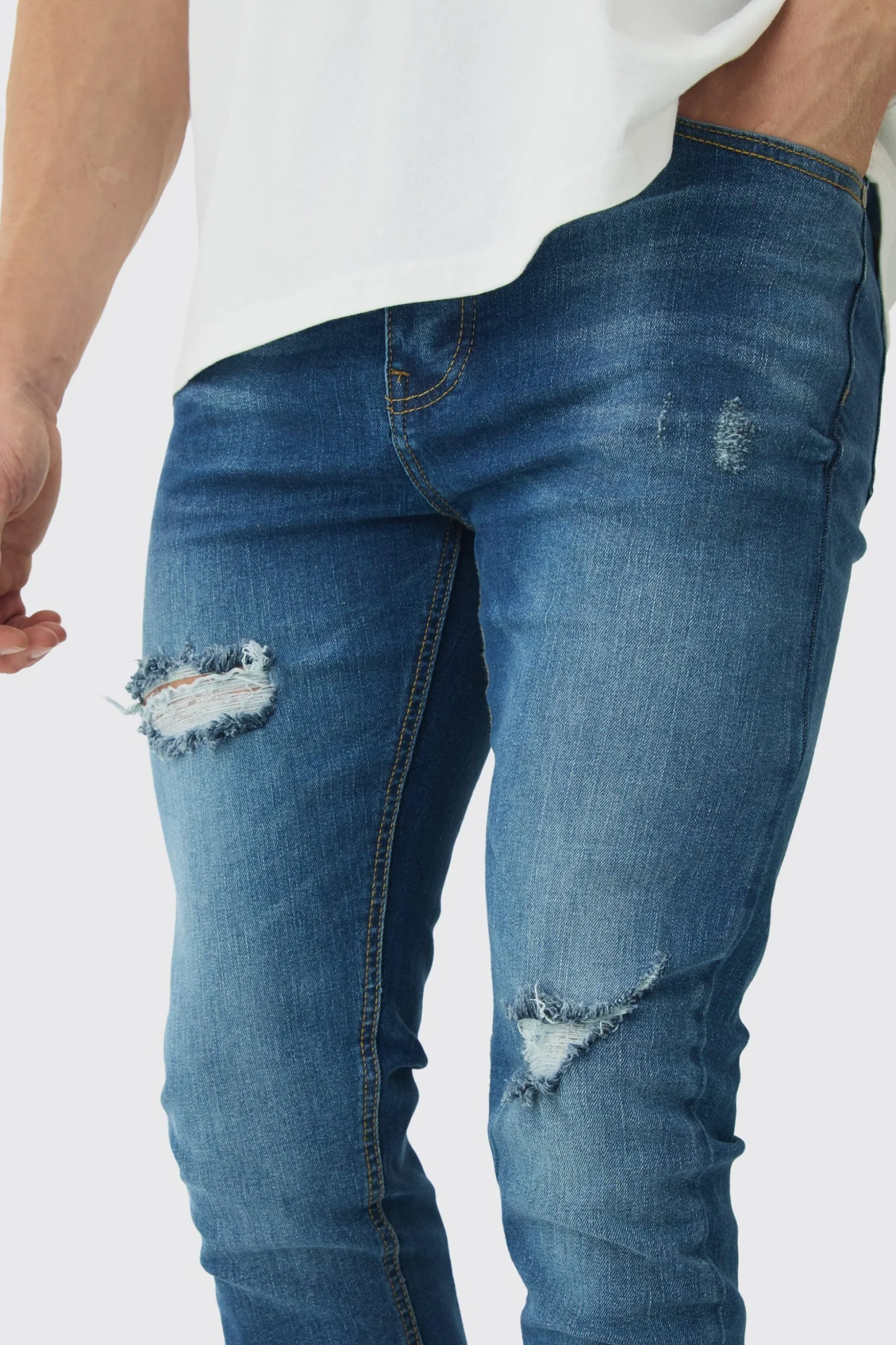 Skinny Stretch Ripped Jeans | BoohooMAN UK